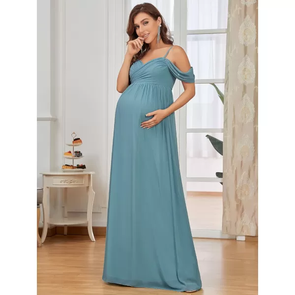 EverPretty Womens V Neck Short Sleeves Spaghetti Staps Ruched Maternity Formal Party Dress 20809EYUSDemin Blue