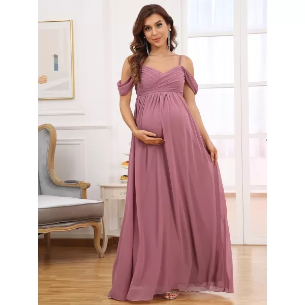 EverPretty Womens V Neck Short Sleeves Spaghetti Staps Ruched Maternity Formal Party Dress 20809EYUSOrchid