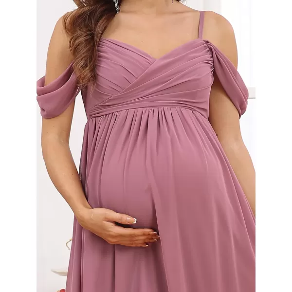 EverPretty Womens V Neck Short Sleeves Spaghetti Staps Ruched Maternity Formal Party Dress 20809EYUSOrchid