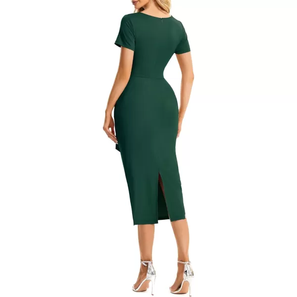 EverPretty Womens V Neck Short Sleeves Wrap Pleated Spring Midi Sheath Dresses 01783Green