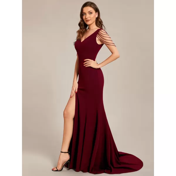 EverPretty Womens V Neck Sleeveless Bodycon Split Maxi Evening Dresses 01670Burgundy