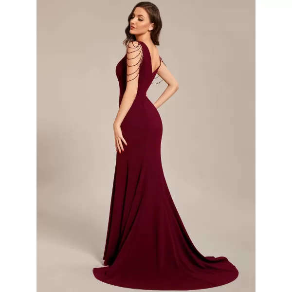 EverPretty Womens V Neck Sleeveless Bodycon Split Maxi Evening Dresses 01670Burgundy