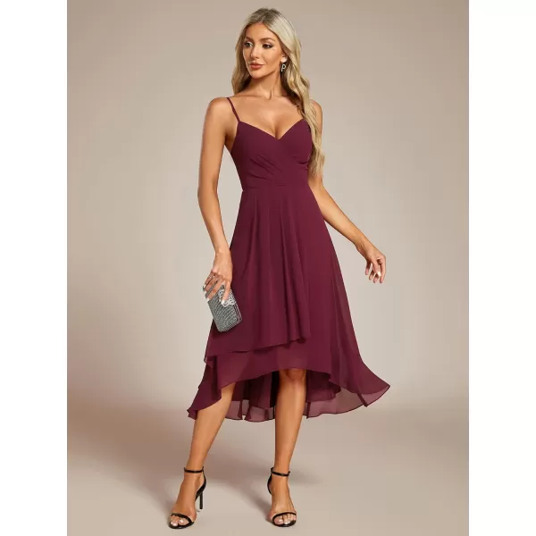 EverPretty Womens V Neck Sleeveless High Low Summer Dresses Chiffon Midi Formal Dress for Wedding Guest 21926Burgundy