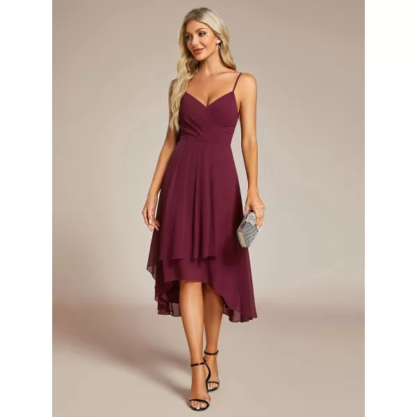EverPretty Womens V Neck Sleeveless High Low Summer Dresses Chiffon Midi Formal Dress for Wedding Guest 21926Burgundy