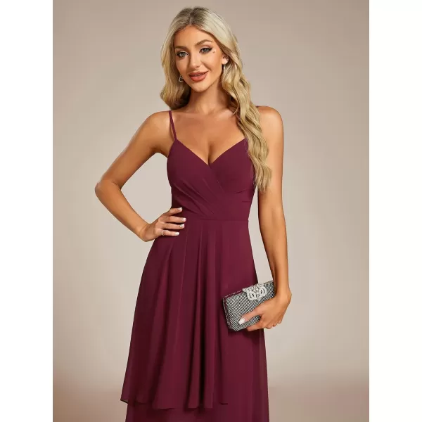 EverPretty Womens V Neck Sleeveless High Low Summer Dresses Chiffon Midi Formal Dress for Wedding Guest 21926Burgundy