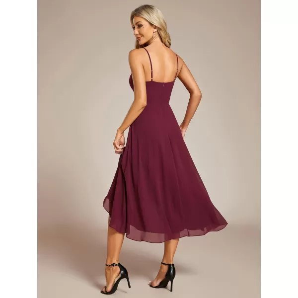 EverPretty Womens V Neck Sleeveless High Low Summer Dresses Chiffon Midi Formal Dress for Wedding Guest 21926Burgundy