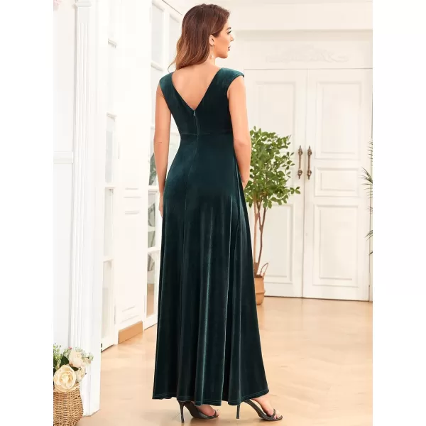 EverPretty Womens V Neck Sleeveless Open Back Pleated A Line Velvet Maxi Maternity Formal Dress 01496EYGreen