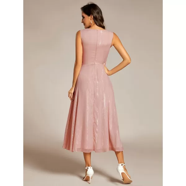 EverPretty Womens V Neck Sleeveless Pleated A Line Summer Dresses Midi Wedding Guest Dresses 11977Dusty Rose