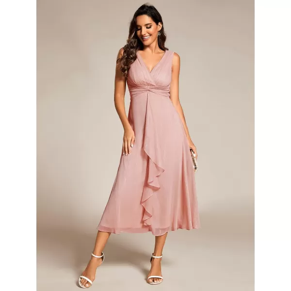 EverPretty Womens V Neck Sleeveless Pleated A Line Summer Dresses Midi Wedding Guest Dresses 11977Dusty Rose