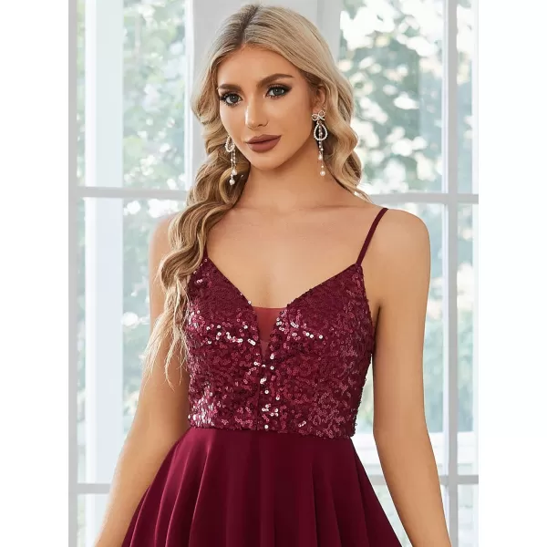 EverPretty Womens V Neck Spaghetti Strap Open Back Sequin A Line KneeLength Wedding Guest Dresses 01740Burgundy