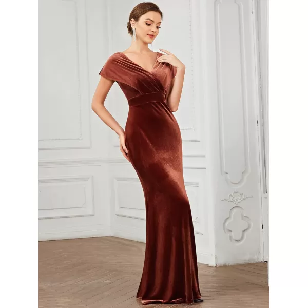 EverPretty Womens VNeck Cap Sleeves Backless Ruched Memaid Velvet Maxi Evening Dress 01474Maroon