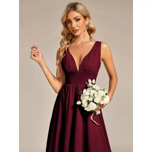 EverPretty Womens VNeck FloorLength Sleeveless High Low ALine Formal Dresses 01750Burgundy