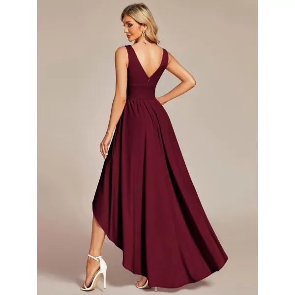 EverPretty Womens VNeck FloorLength Sleeveless High Low ALine Formal Dresses 01750Burgundy