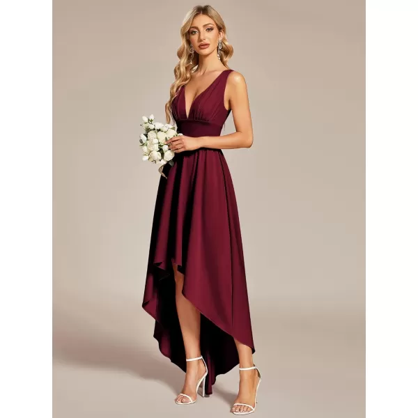 EverPretty Womens VNeck FloorLength Sleeveless High Low ALine Formal Dresses 01750Burgundy