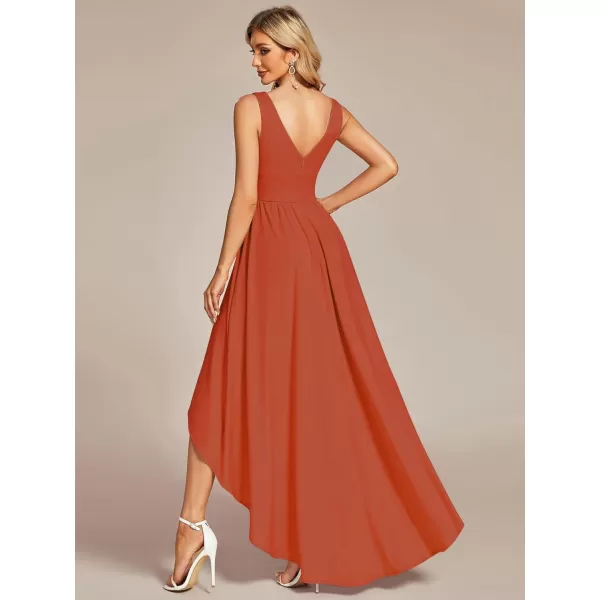 EverPretty Womens VNeck FloorLength Sleeveless High Low ALine Formal Dresses 01750Burnt Orange