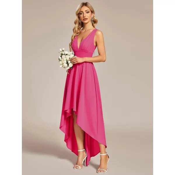 EverPretty Womens VNeck FloorLength Sleeveless High Low ALine Formal Dresses 01750Hot Pink