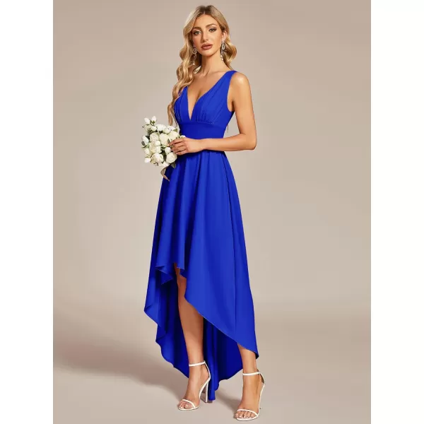 EverPretty Womens VNeck FloorLength Sleeveless High Low ALine Formal Dresses 01750Sapphire Blue