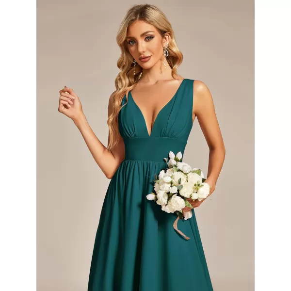 EverPretty Womens VNeck FloorLength Sleeveless High Low ALine Formal Dresses 01750Teal