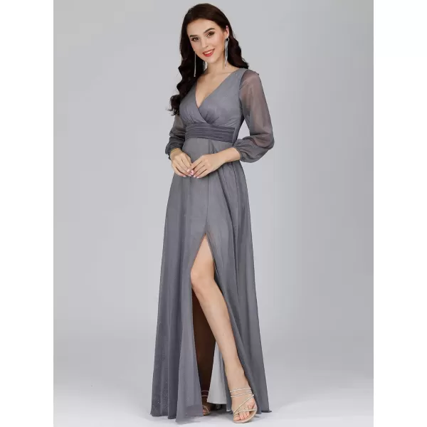 EverPretty Womens VNeck Front Wrap High Thigh Slit Evening Dress 0739Grey