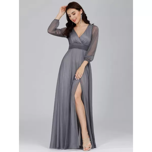 EverPretty Womens VNeck Front Wrap High Thigh Slit Evening Dress 0739Grey