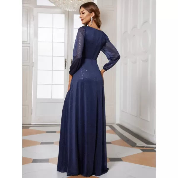 EverPretty Womens VNeck Front Wrap High Thigh Slit Evening Dress 0739Navy Blue