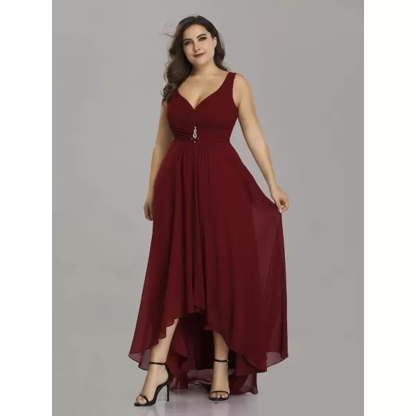 EverPretty Womens VNeck HighLow Wedding Party Bridesmaid Dresses Plus Size 09983Burgundy