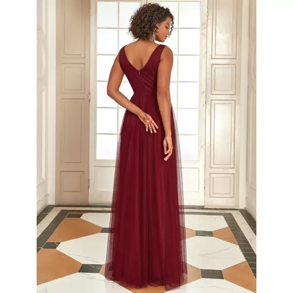 EverPretty Womens VNeck Pleated Sequin Sleeveless Tulle Long Evening Gowns 0062BBurgundy