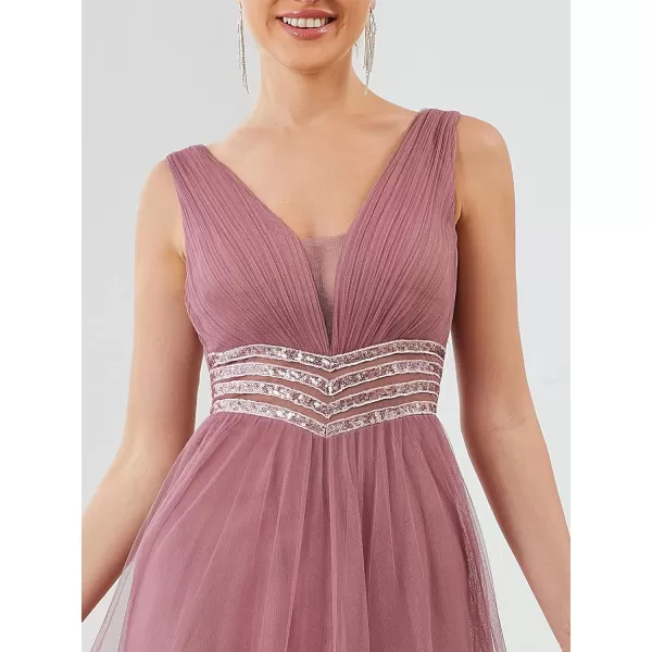 EverPretty Womens VNeck Pleated Sequin Sleeveless Tulle Long Evening Gowns 0062BOrchid