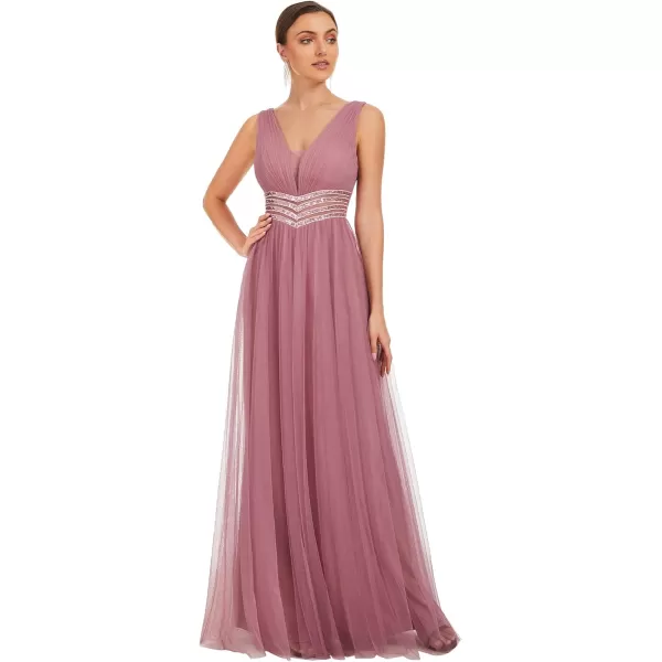 EverPretty Womens VNeck Pleated Sequin Sleeveless Tulle Long Evening Gowns 0062BOrchid