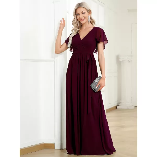 EverPretty Womens VNeck Ruffle Sleeves Ruched Bust Chiffon Floor Length Formal Dresses 0164AUSAMulberry