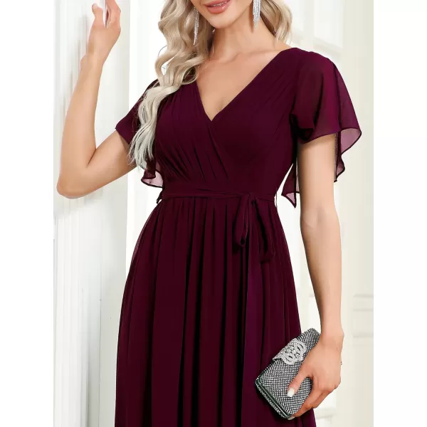 EverPretty Womens VNeck Ruffle Sleeves Ruched Bust Chiffon Floor Length Formal Dresses 0164AUSAMulberry