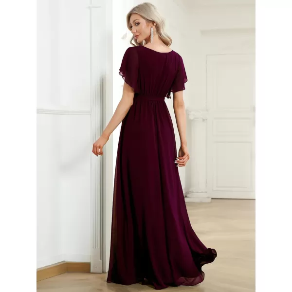 EverPretty Womens VNeck Ruffle Sleeves Ruched Bust Chiffon Floor Length Formal Dresses 0164AUSAMulberry