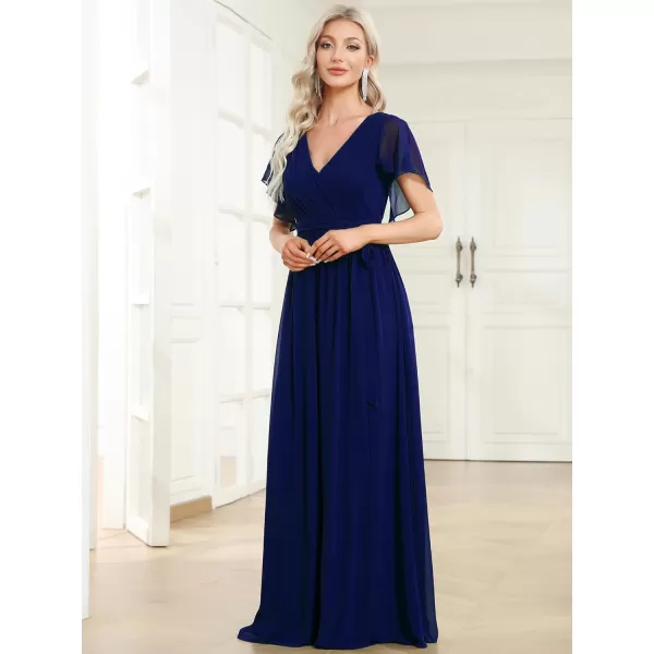 EverPretty Womens VNeck Ruffle Sleeves Ruched Bust Chiffon Floor Length Formal Dresses 0164AUSARoyal Blue