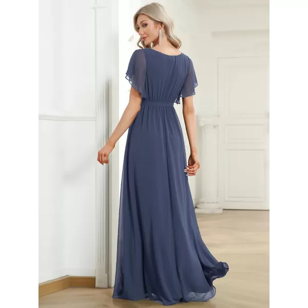EverPretty Womens VNeck Ruffle Sleeves Ruched Bust Chiffon Floor Length Formal Dresses 0164AUSAStormy