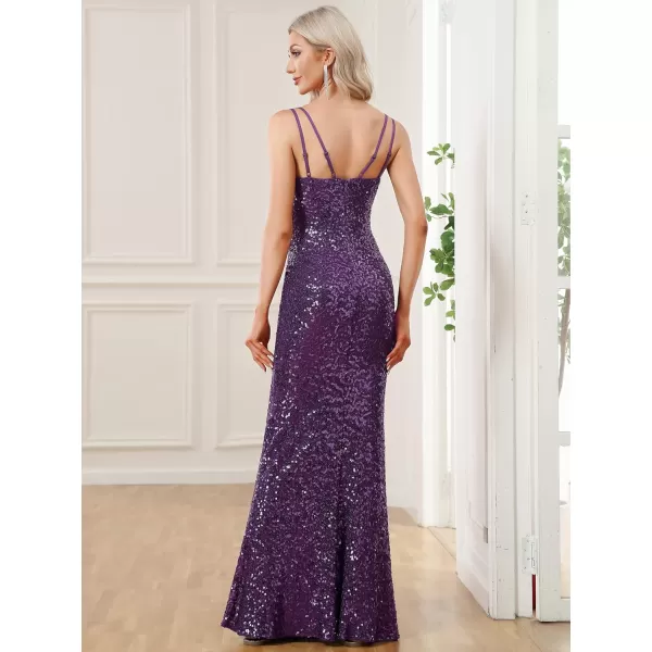 EverPretty Womens VNeck Sequin Sleeveless Glitter Mermaid Maxi Evening Dresses 01553Dark Purple