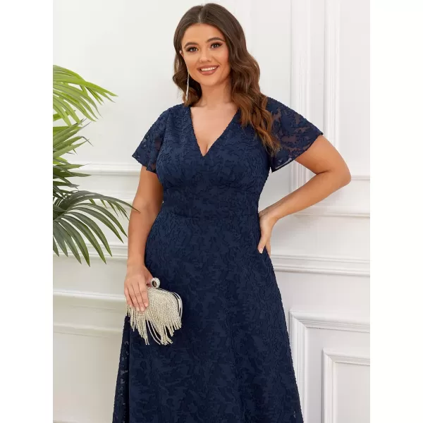 EverPretty Womens VNeck Short Sleeves Full Lace ALine Floor Length Plus Size Maxi Formal Dress 01446PZNavy Blue