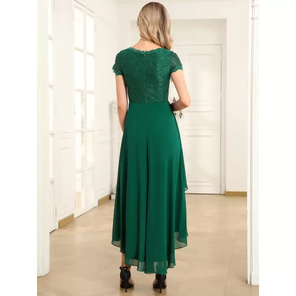 EverPretty Womens VNeck Short Sleeves High Low ALine Chiffon Evening Dresses 0139AUSADark Green