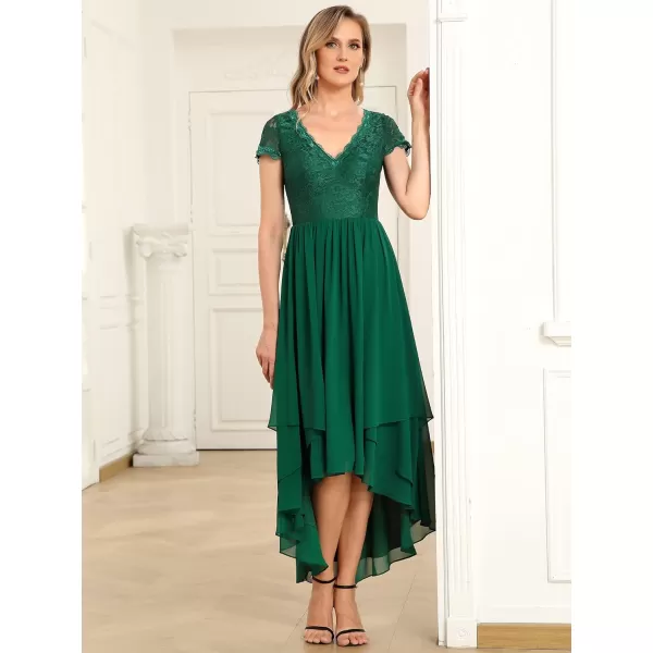 EverPretty Womens VNeck Short Sleeves High Low ALine Chiffon Evening Dresses 0139AUSADark Green