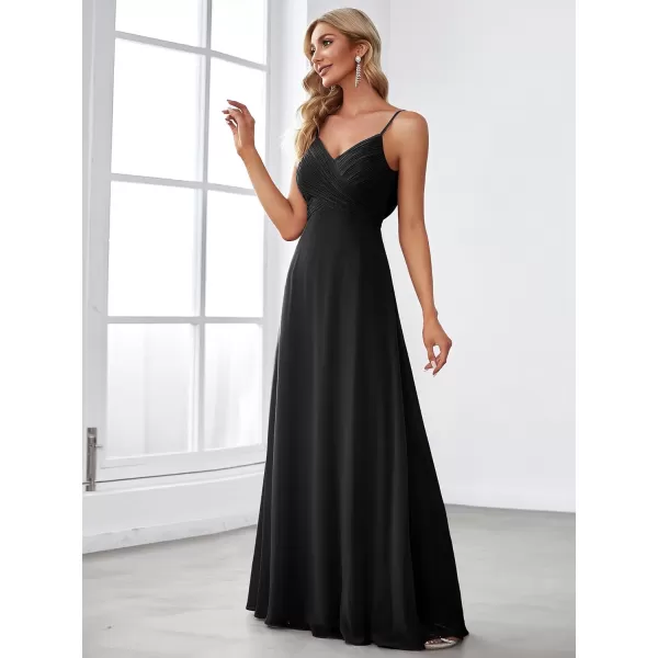 EverPretty Womens VNeck Sleeveless Front Ruched Maxi ALine Wedding Guest Dresses 80026Black