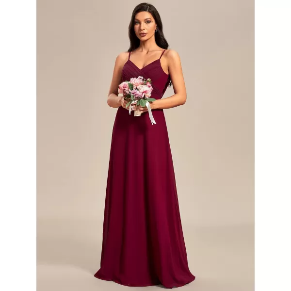 EverPretty Womens VNeck Sleeveless Front Ruched Maxi ALine Wedding Guest Dresses 80026Burgundy