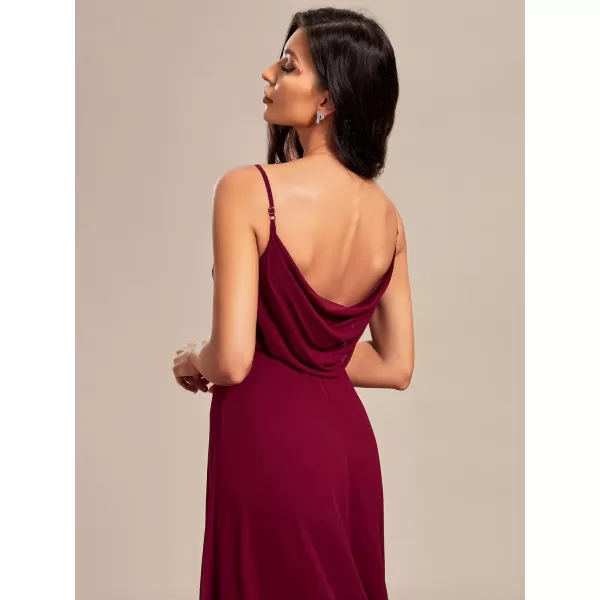 EverPretty Womens VNeck Sleeveless Front Ruched Maxi ALine Wedding Guest Dresses 80026Burgundy