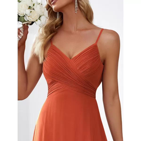 EverPretty Womens VNeck Sleeveless Front Ruched Maxi ALine Wedding Guest Dresses 80026Burnt Orange