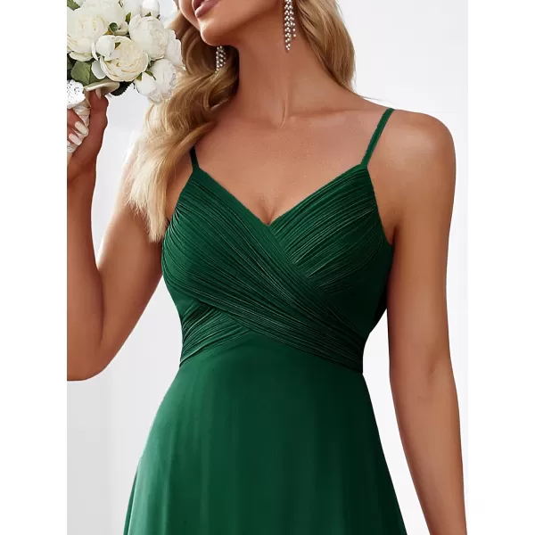 EverPretty Womens VNeck Sleeveless Front Ruched Maxi ALine Wedding Guest Dresses 80026Green