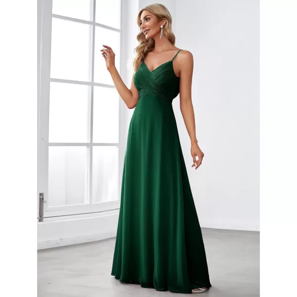 EverPretty Womens VNeck Sleeveless Front Ruched Maxi ALine Wedding Guest Dresses 80026Green