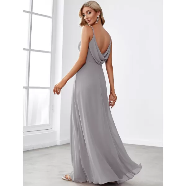 EverPretty Womens VNeck Sleeveless Front Ruched Maxi ALine Wedding Guest Dresses 80026Grey