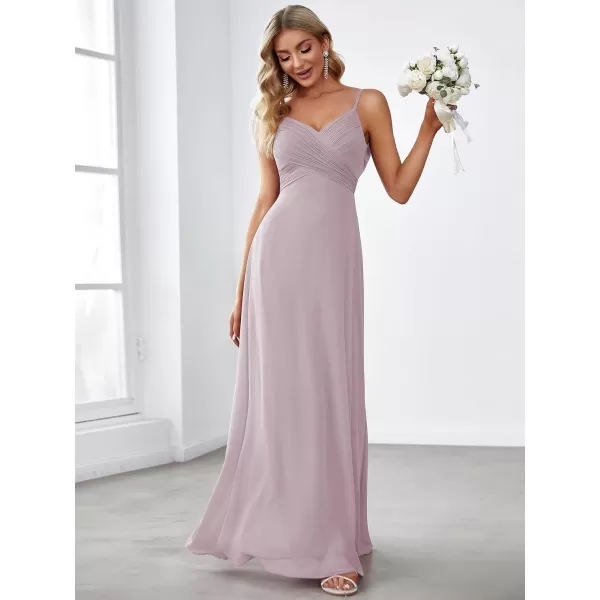 EverPretty Womens VNeck Sleeveless Front Ruched Maxi ALine Wedding Guest Dresses 80026Lilac