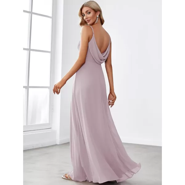 EverPretty Womens VNeck Sleeveless Front Ruched Maxi ALine Wedding Guest Dresses 80026Lilac