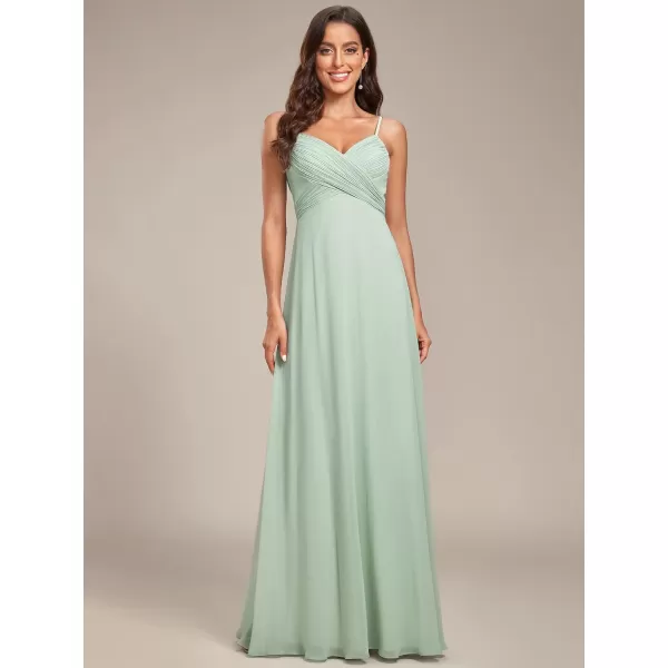 EverPretty Womens VNeck Sleeveless Front Ruched Maxi ALine Wedding Guest Dresses 80026Mint Green