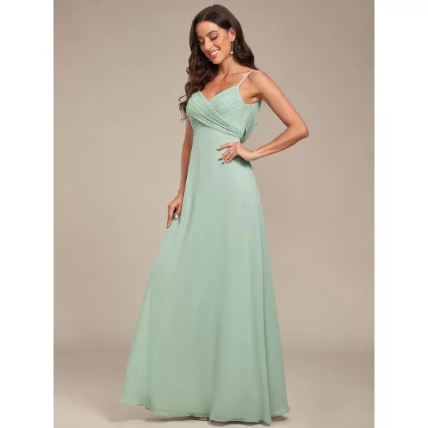 EverPretty Womens VNeck Sleeveless Front Ruched Maxi ALine Wedding Guest Dresses 80026Mint Green