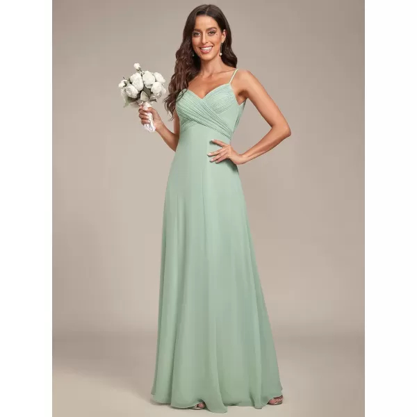 EverPretty Womens VNeck Sleeveless Front Ruched Maxi ALine Wedding Guest Dresses 80026Mint Green